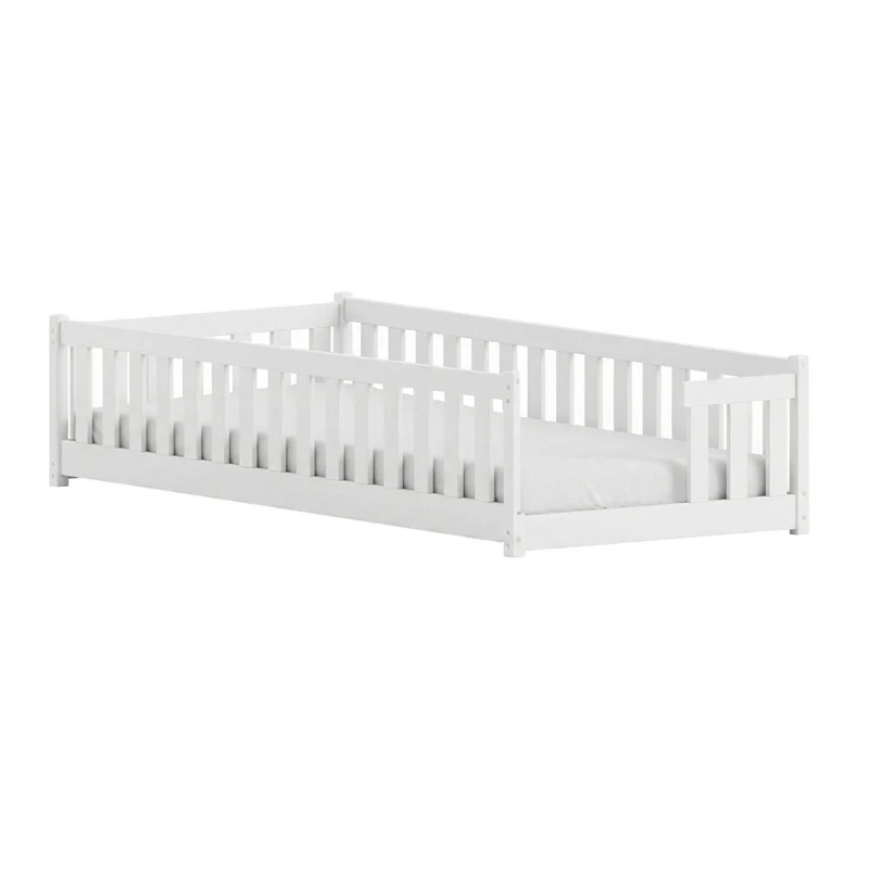Lit au sol 90x190 sommier inclus Théa Blanc