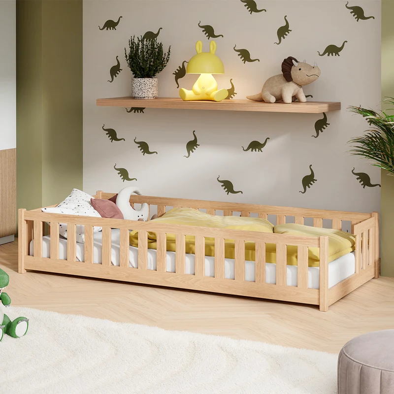 Lit au sol 90x190 sommier inclus Théa Bois