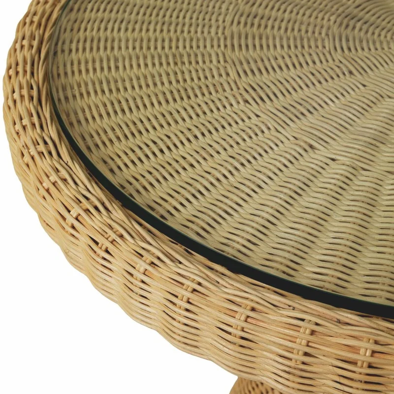 Casa Padrino Luxus Rattan Esstisch Naturfarben Ø 80 cm - Rattan Esszimmer Möbel