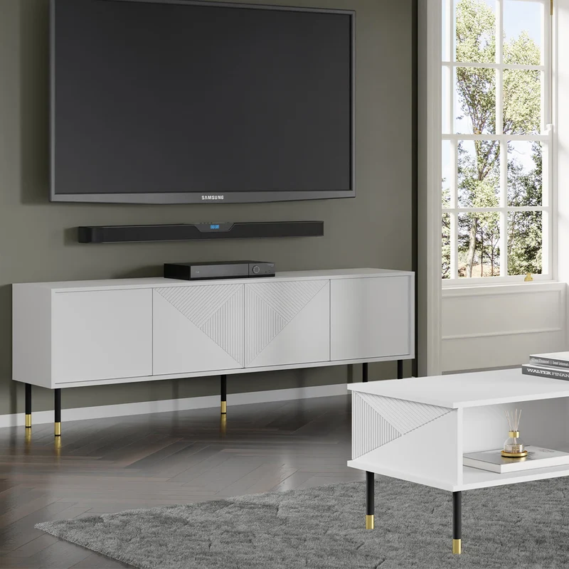 Meuble TV 4 portes 180 cm Aglaé Blanc