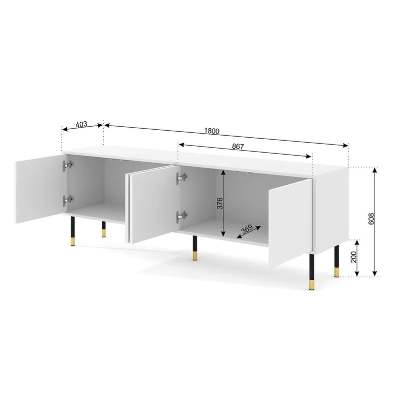 Meuble TV 4 portes 180 cm Aglaé Blanc