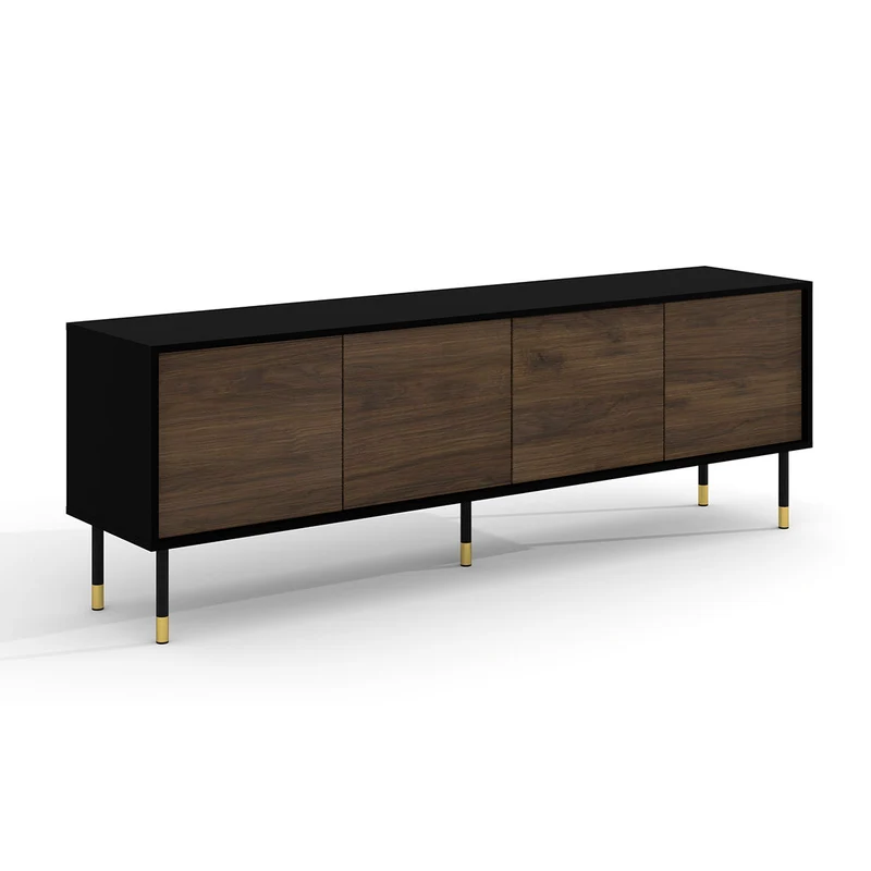 Meuble TV 4 portes 180 cm Rani Bois et Noir