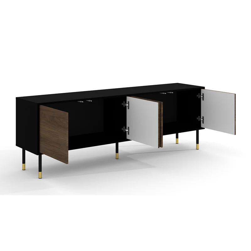 Meuble TV 4 portes 180 cm Rani Bois et Noir