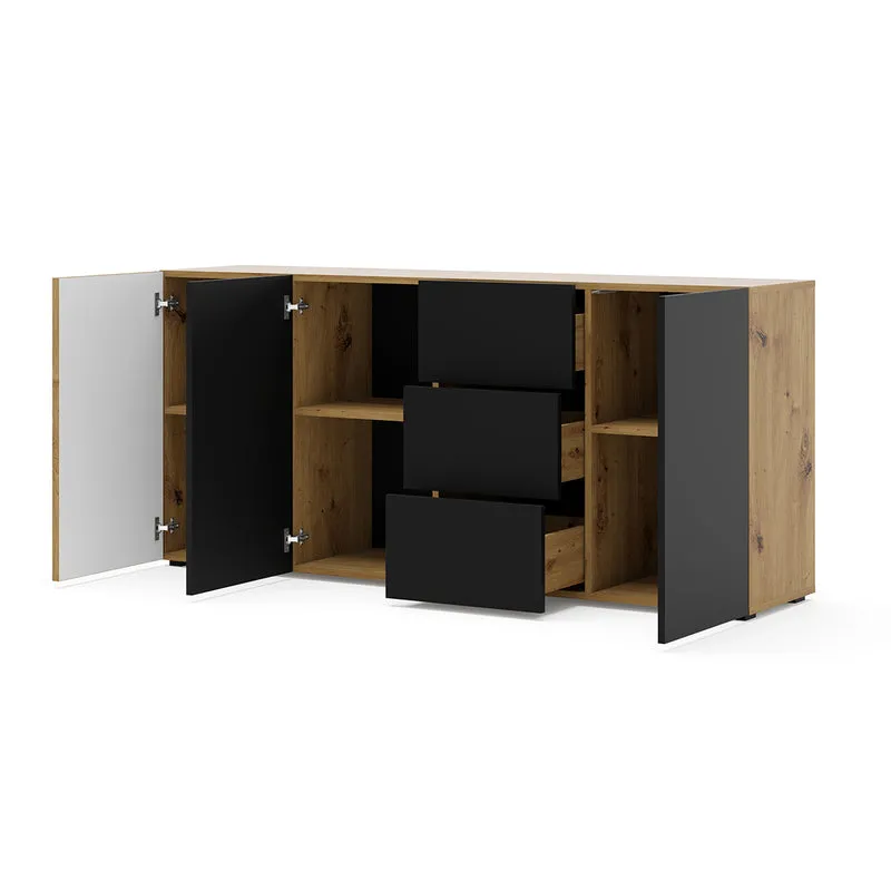 Buffet 3 portes 3 tiroirs Nera Bois et Noir