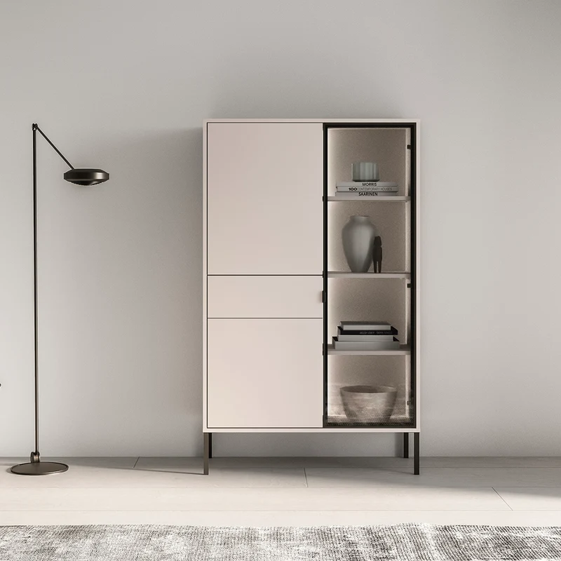 Vaisselier 3 portes 1 tiroir LED inclus Paige Cachemire et Noir
