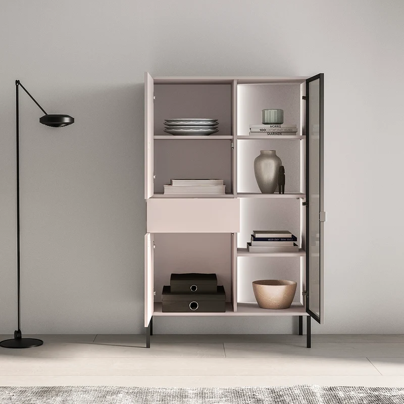 Vaisselier 3 portes 1 tiroir LED inclus Paige Cachemire et Noir
