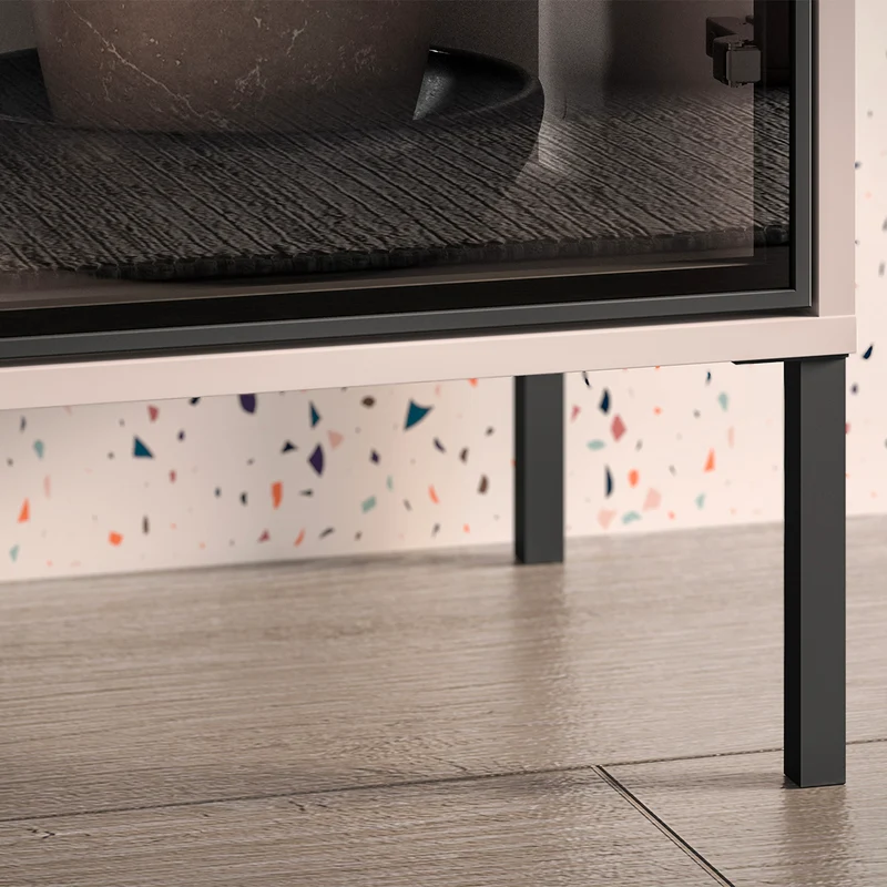 Vaisselier 3 portes 1 tiroir LED inclus Paige Cachemire et Noir