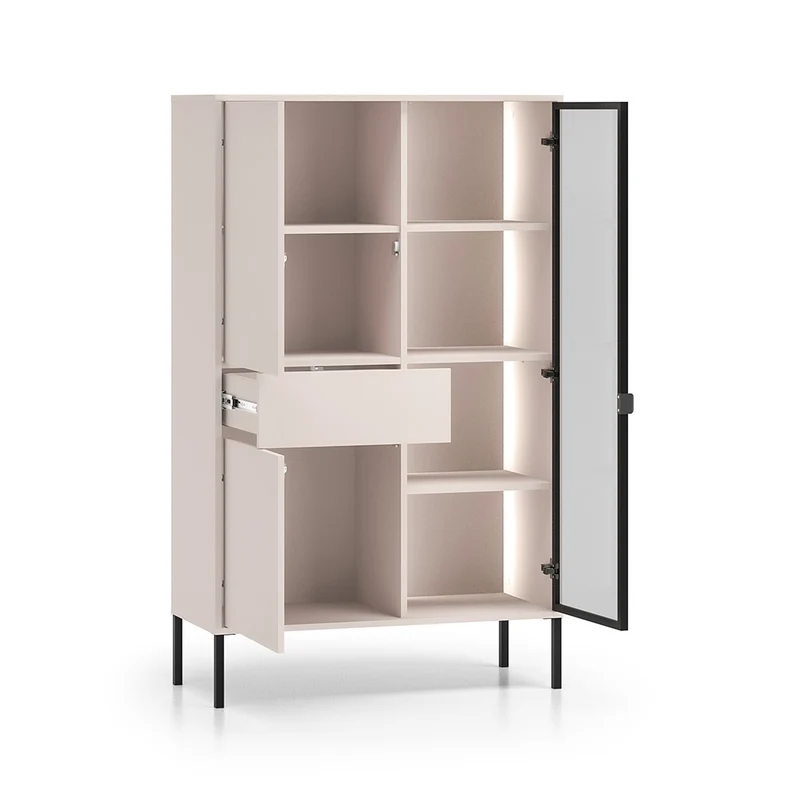 Vaisselier 3 portes 1 tiroir LED inclus Paige Cachemire et Noir