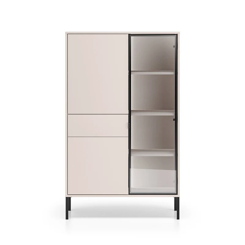 Vaisselier 3 portes 1 tiroir LED inclus Paige Cachemire et Noir