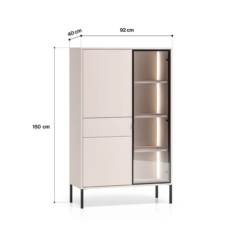 Vaisselier 3 portes 1 tiroir LED inclus Paige Cachemire et Noir