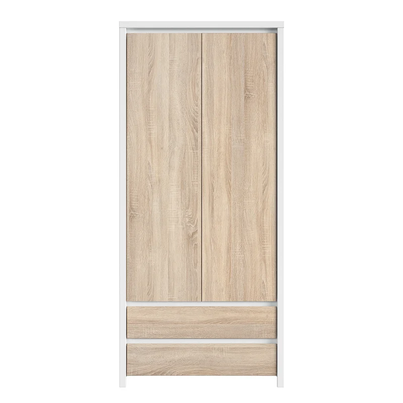 Armoire 2 portes 2 tiroirs Soren Blanc et Bois