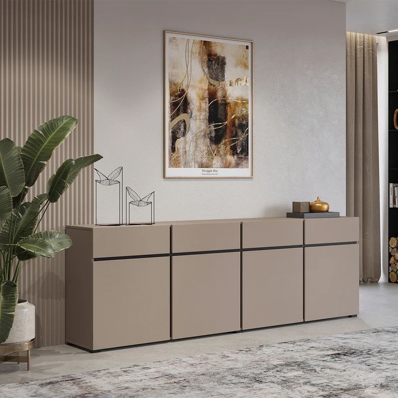 Buffet 4 portes 4 tiroirs Lilia Taupe