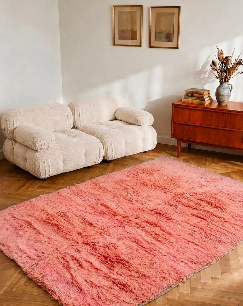 Olivier, le tapis de l'Atlas rose en laine naturelle N°37