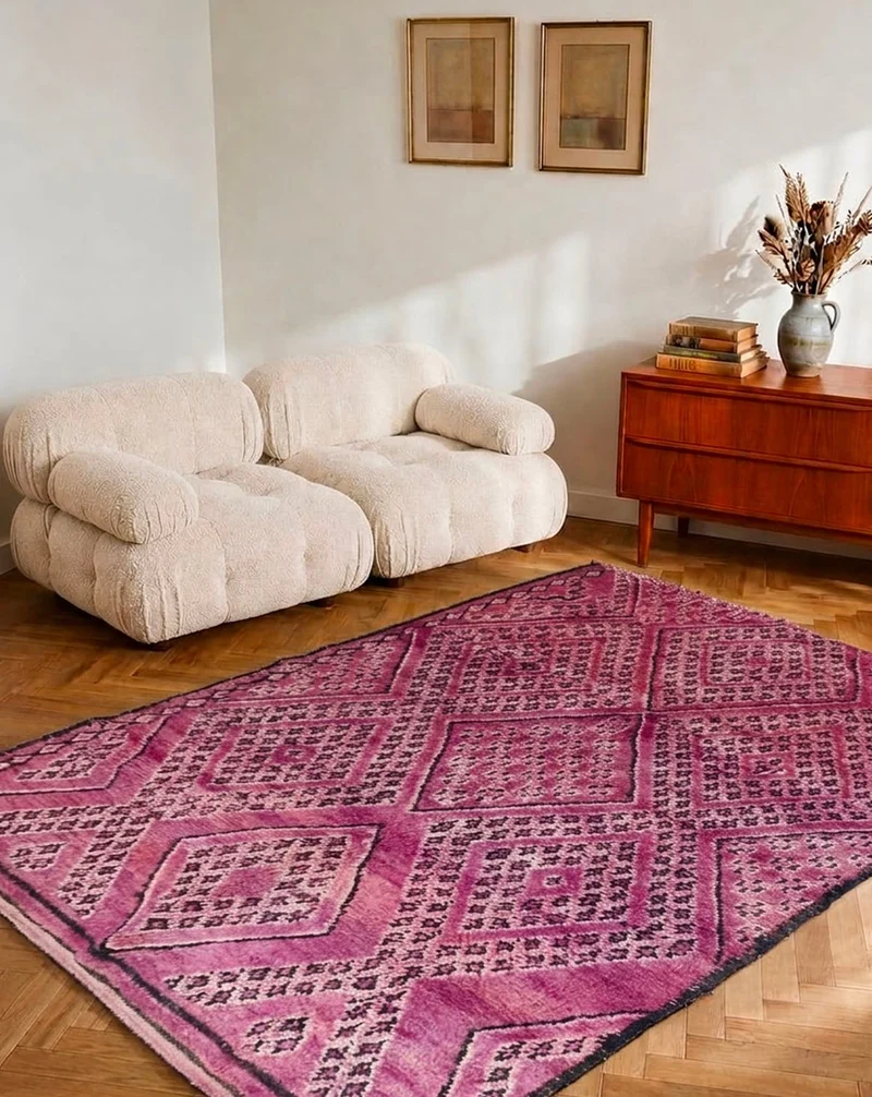 Olivier, le grand tapis de l'Atlas en laine violet à motifs N°36