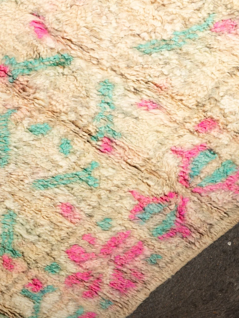 Olivier, le grand tapis de l'Atlas en laine rose et bleu N°35