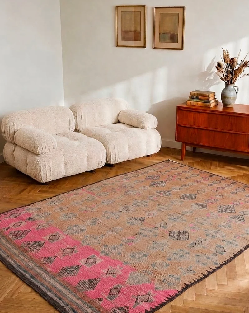 Olivier, le grand tapis de l'Atlas aux nuances de rose et beige N°24