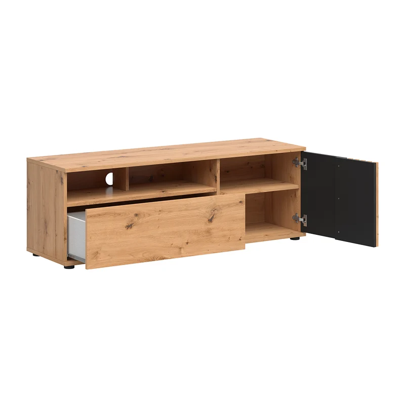 Meuble TV 1 porte 1 tiroir 135 cm Ezra Bois