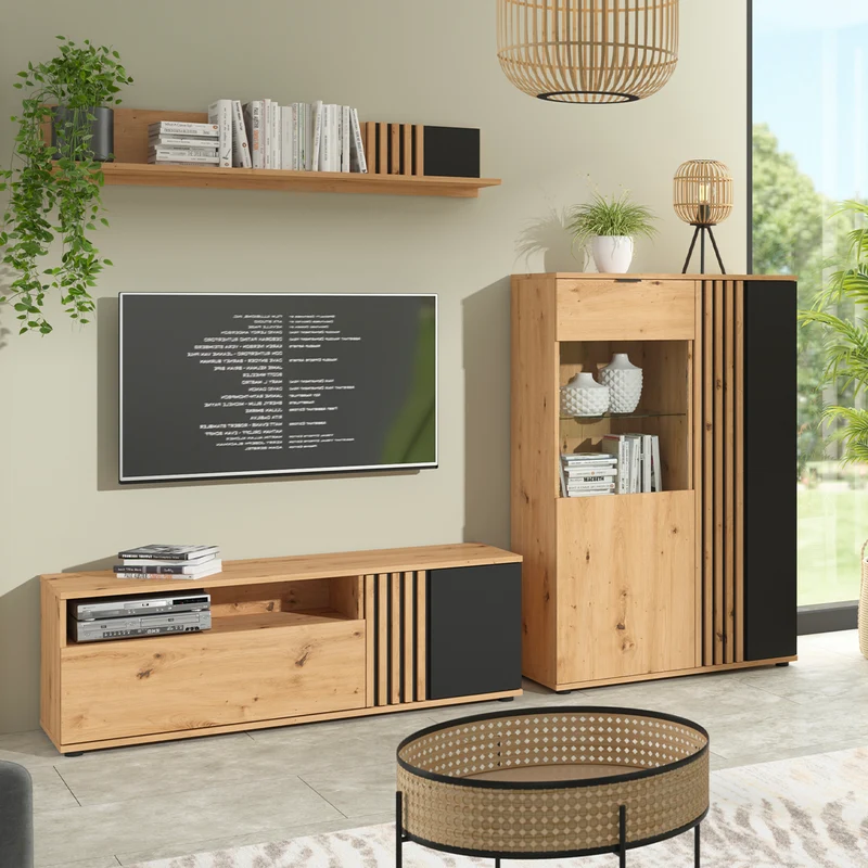 Meuble TV 1 porte 1 tiroir 135 cm Ezra Bois