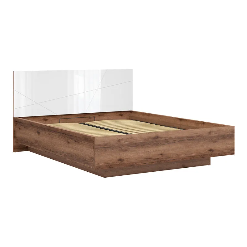 Lit coffre 160x200 sommier inclus Sven Blanc et Bois