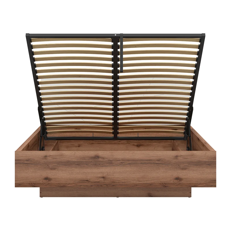 Lit coffre 160x200 sommier inclus Sven Blanc et Bois