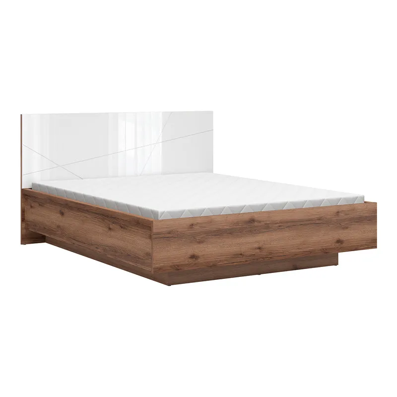 Lit coffre 160x200 sommier inclus Sven Blanc et Bois