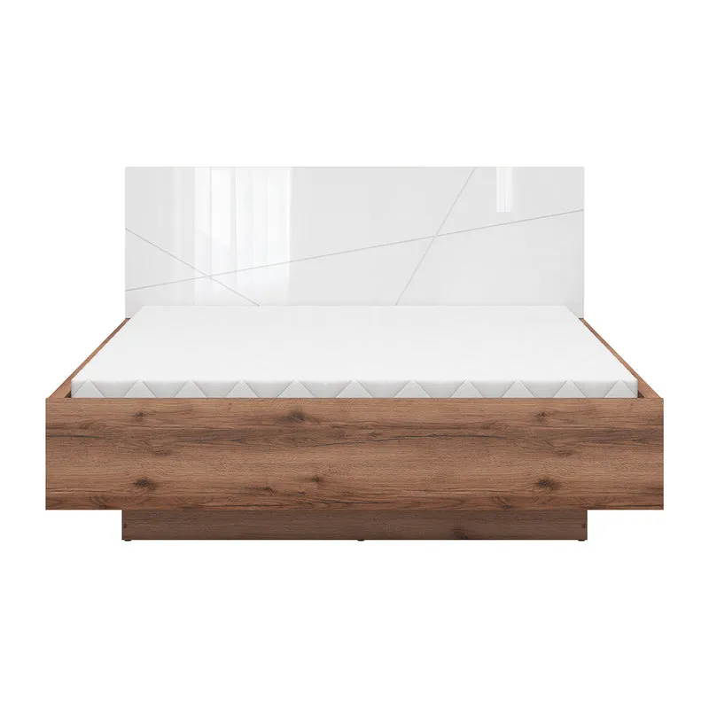 Lit coffre 160x200 sommier inclus Sven Blanc et Bois