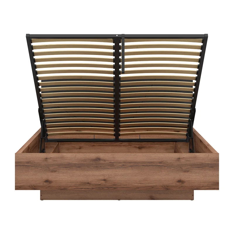 Lit coffre 160x200 sommier inclus Sven Noir et Bois