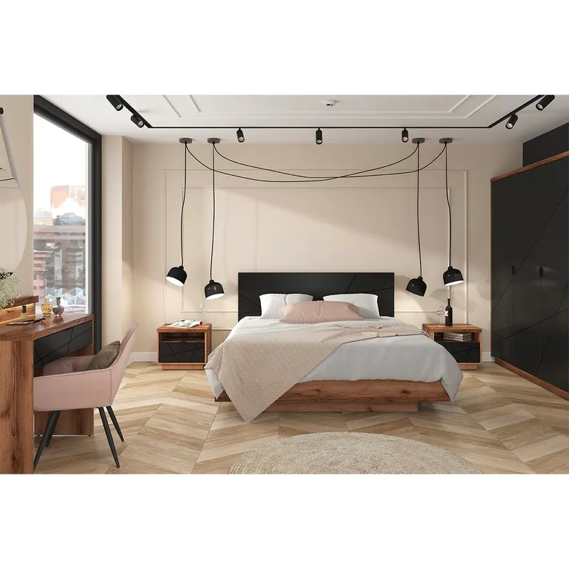 Lit coffre 160x200 sommier inclus Sven Noir et Bois