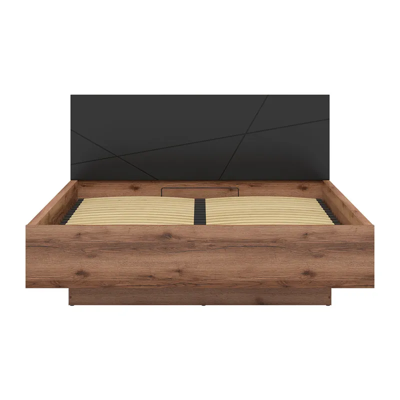 Lit coffre 160x200 sommier inclus Sven Noir et Bois