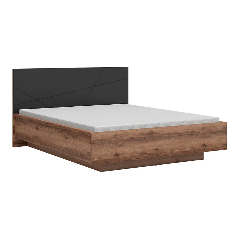 Lit coffre 160x200 sommier inclus Sven Noir et Bois