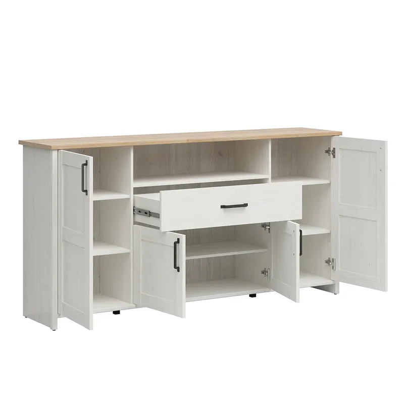 Buffet 4 portes 1 tiroir Aksel Blanc et Bois