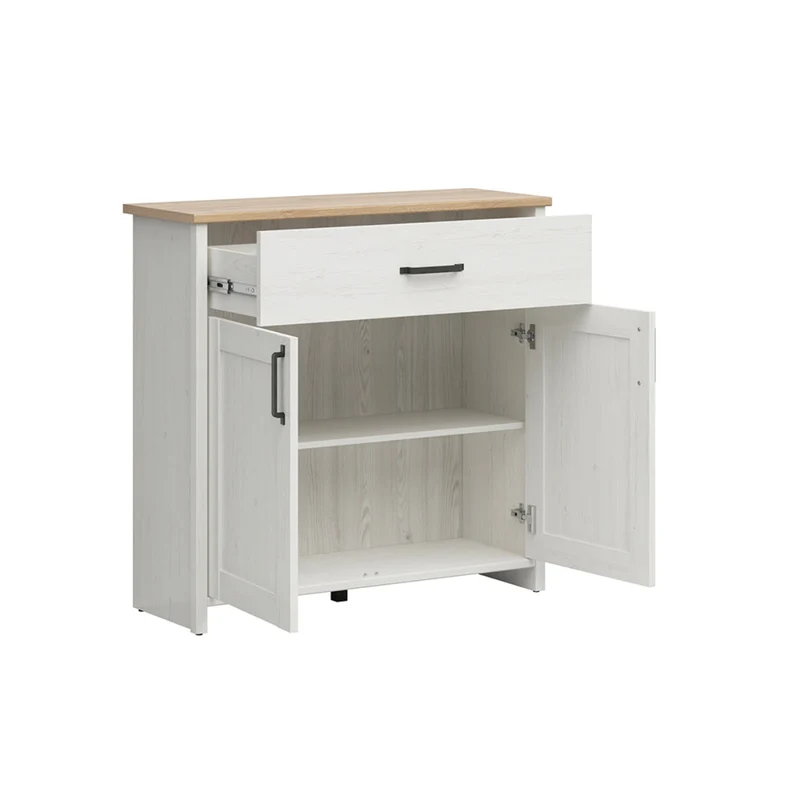 Buffet 2 portes 1 tiroir Aksel Blanc et Bois