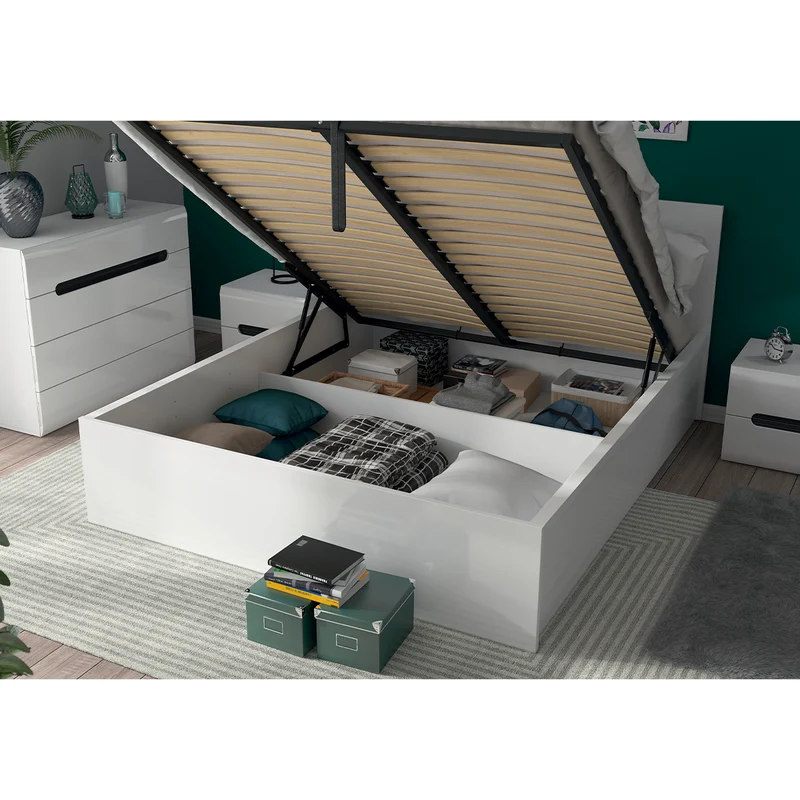 Lit coffre 160x200 sommier inclus Edwin Blanc