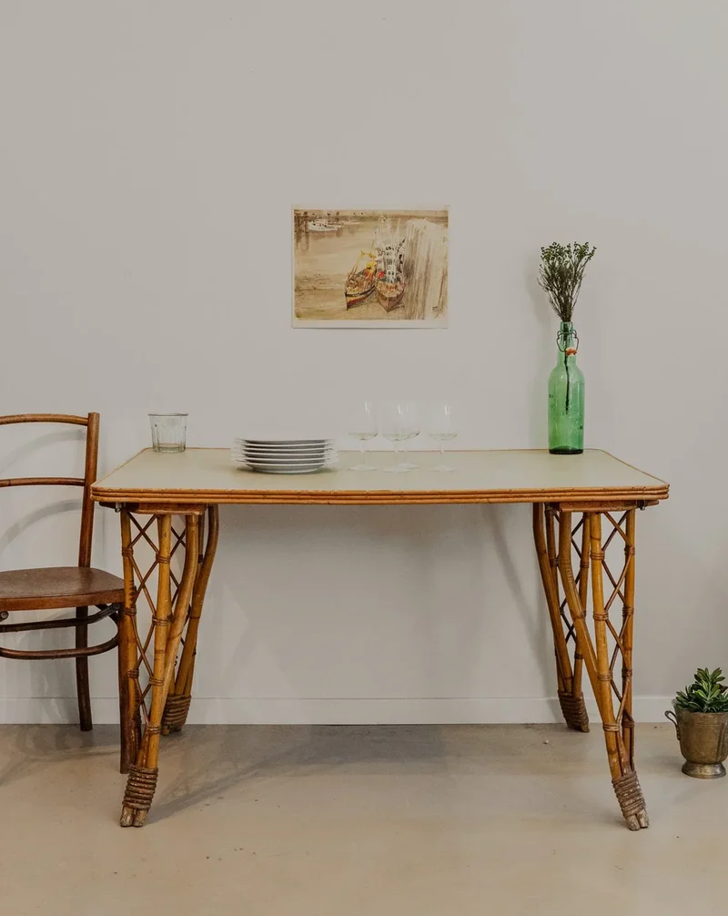 Romy, la table à manger en rotin et vert d'eau N°1296