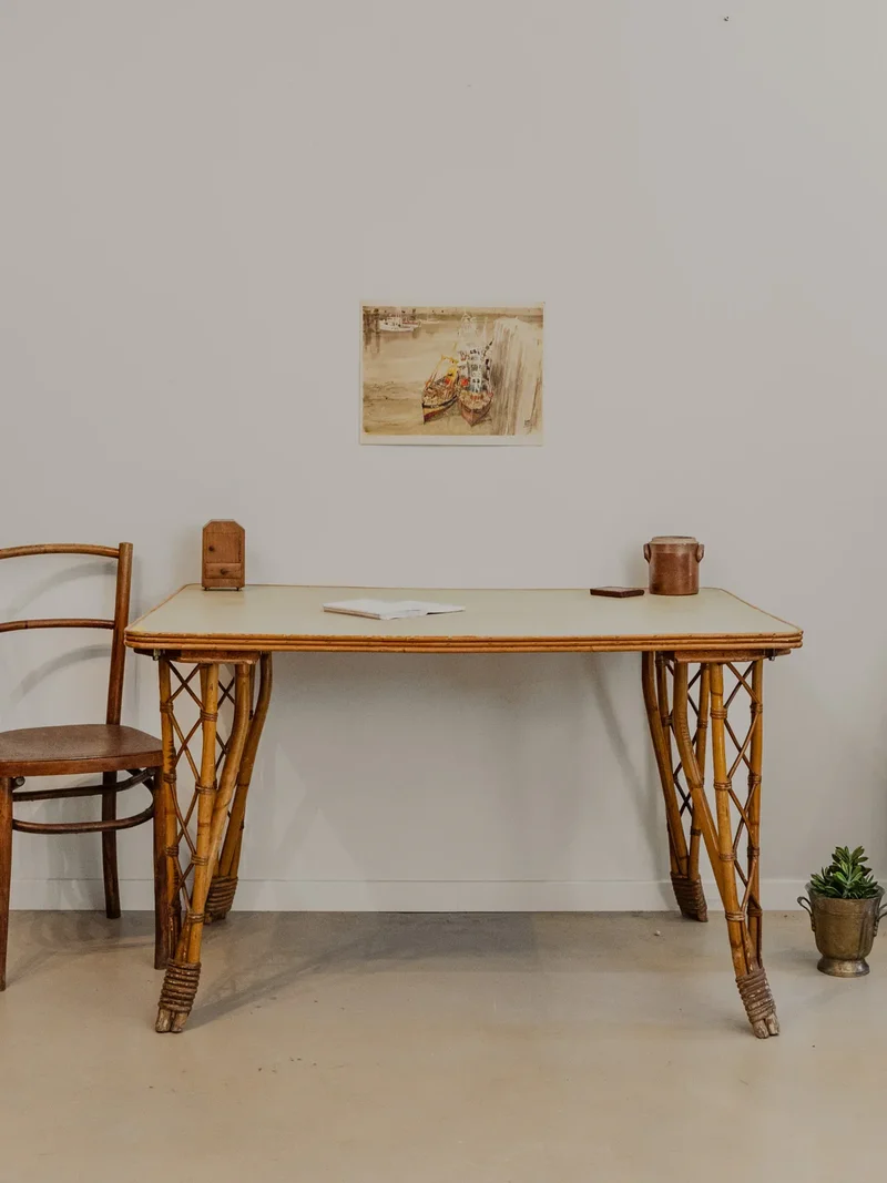 Romy, la table à manger en rotin et vert d'eau N°1296