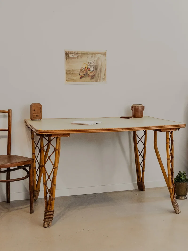 Romy, la table à manger en rotin et vert d'eau N°1296