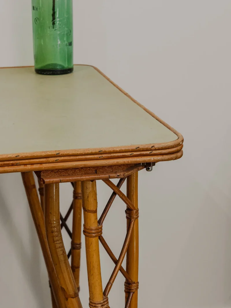 Romy, la table à manger en rotin et vert d'eau N°1296