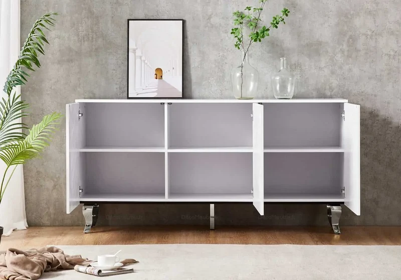 Buffet marbre blanc laqué design - Axel