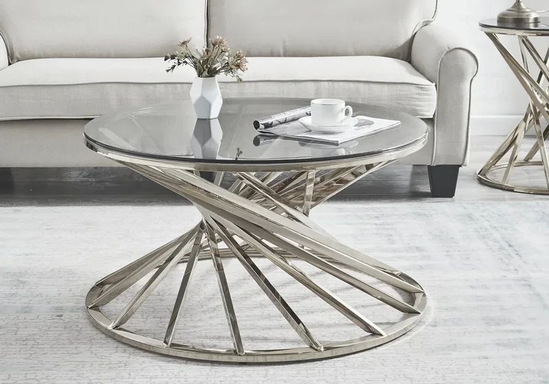 Table basse ronde en verre argent - Ruby