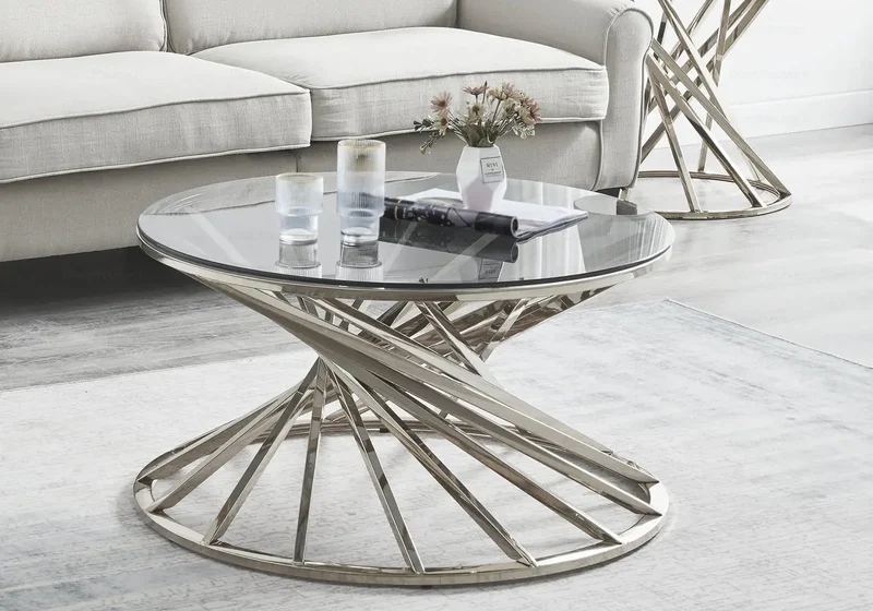 Table basse ronde marbre blanc argent - Ruby
