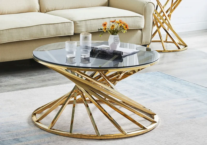 Table basse ronde en verre doré - Ruby