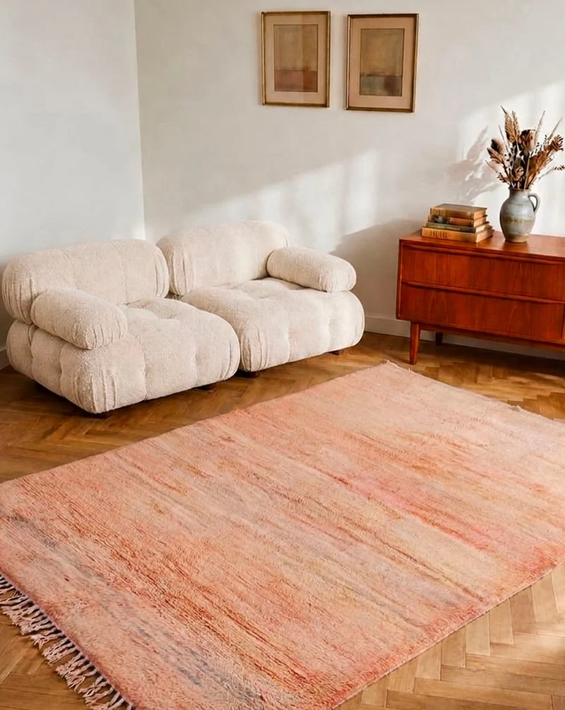 Olivier, le tapis en laine de l'Atlas orange à franges N°23