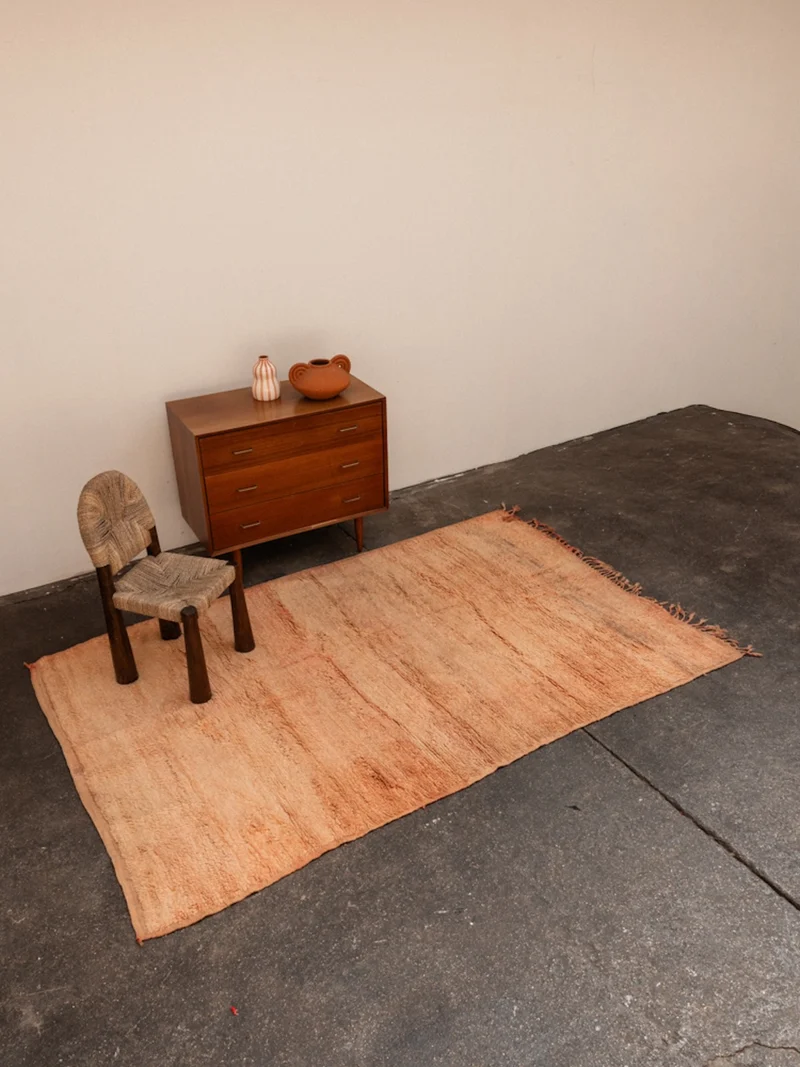 Olivier, le tapis en laine de l'Atlas orange à franges N°23