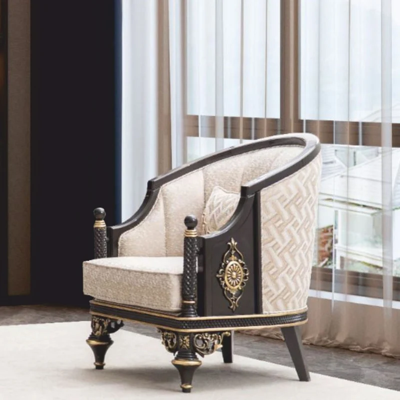 Casa Padrino Luxus Barock Wohnzimmer Sessel Beige / Braun / Gold - Barock Möbel