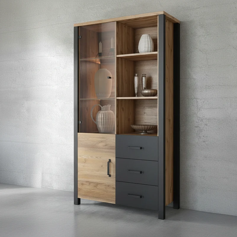 Vaisselier 2 portes 3 tiroirs Lyam Bois et Noir