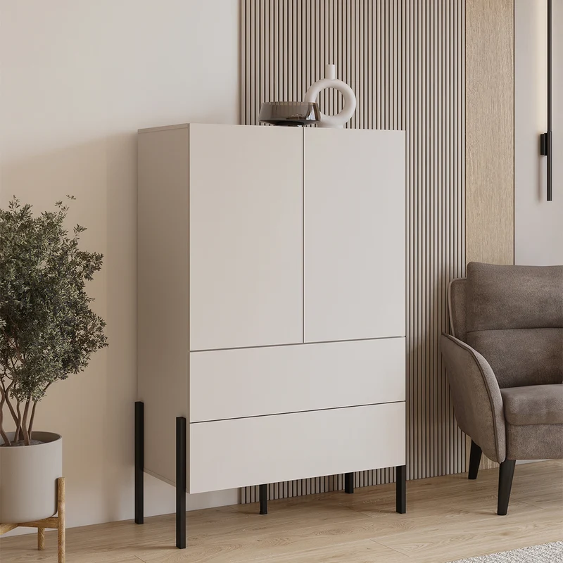 Armoire 2 portes 2 tiroirs Bérénice Cachemire