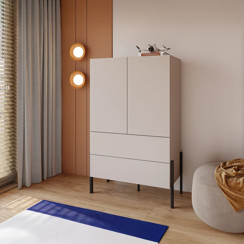 Armoire 2 portes 2 tiroirs Bérénice Cachemire