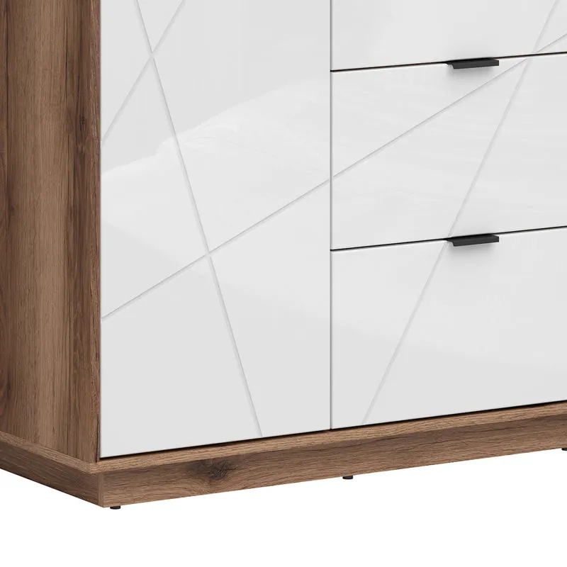 Armoire 2 portes 2 tiroirs Sven Blanc et Bois