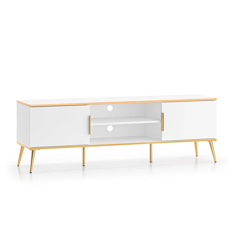 Meuble TV 2 portes 160 cm Zora Blanc et Doré