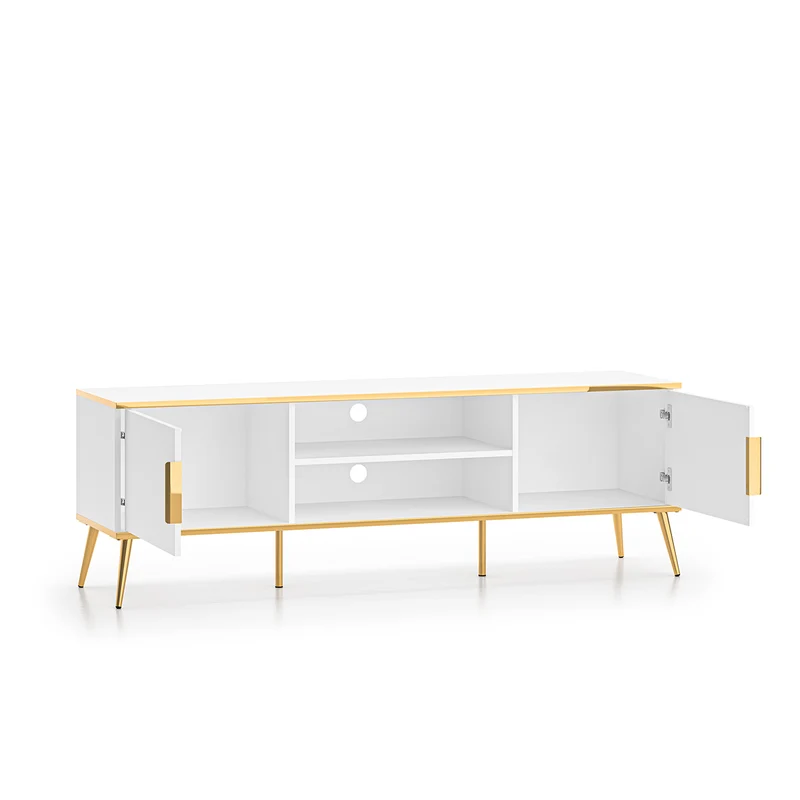 Meuble TV 2 portes 160 cm Zora Blanc et Doré